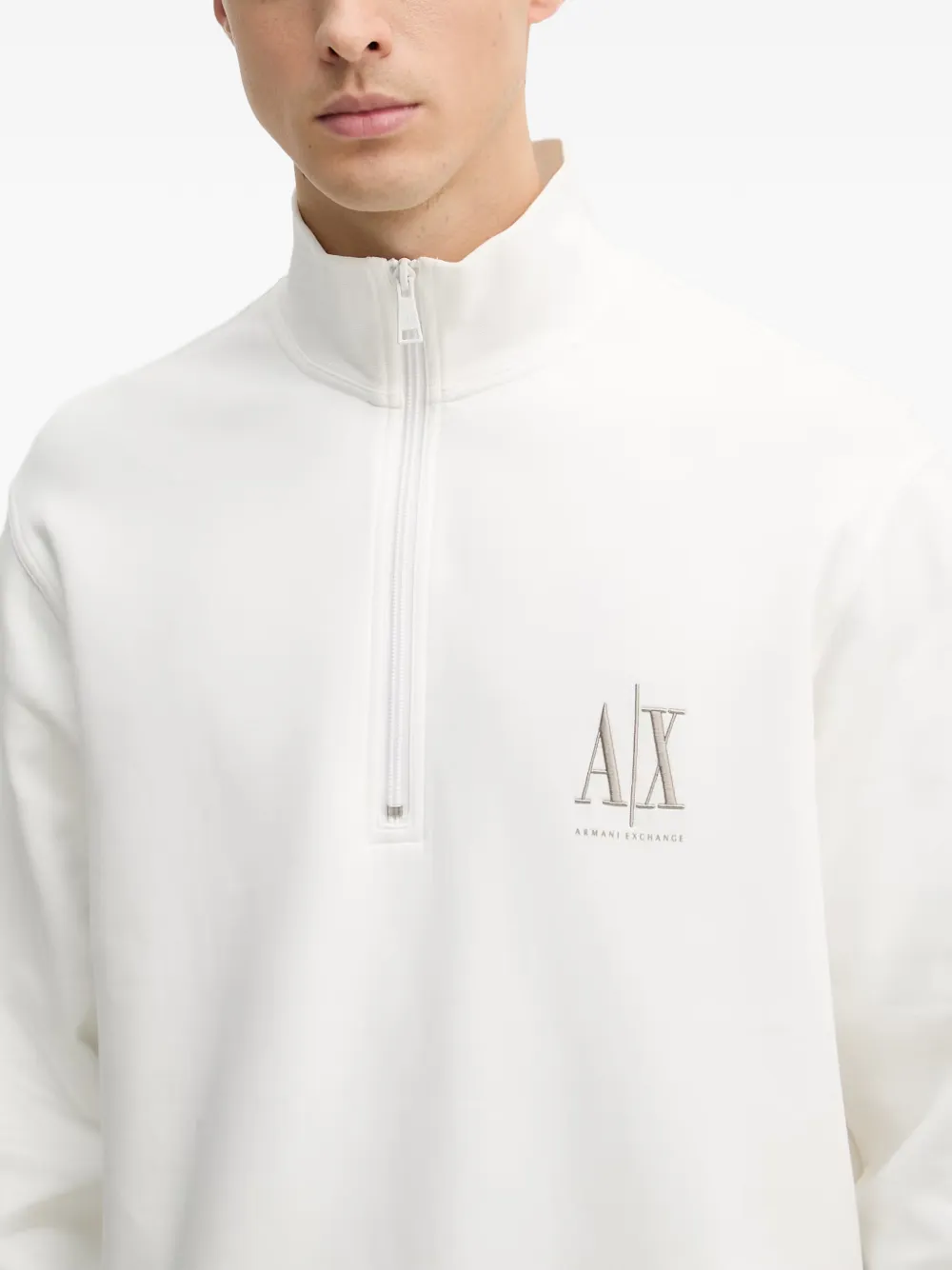 Armani Exchange Trui met borduurwerk en kwartrits Wit