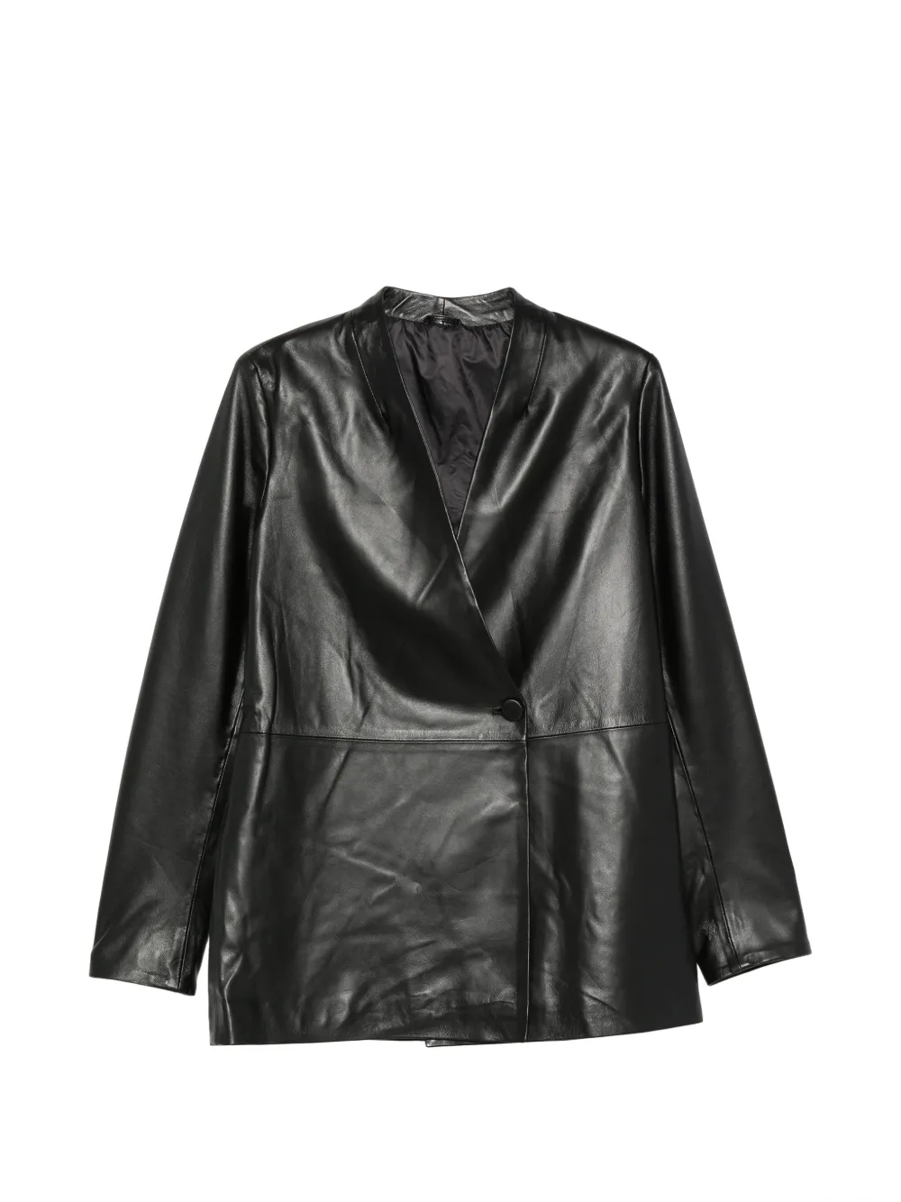 ADRIANNA FERETTI leather wrap-design jacket - Nero