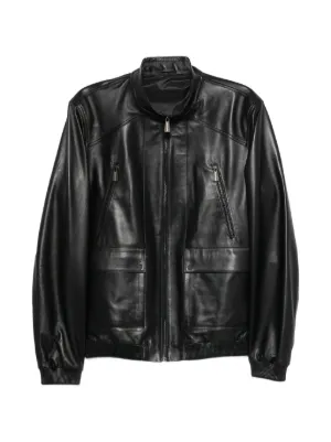 Emporio Armani Leather Bomber Jacket | Black | FARFETCH