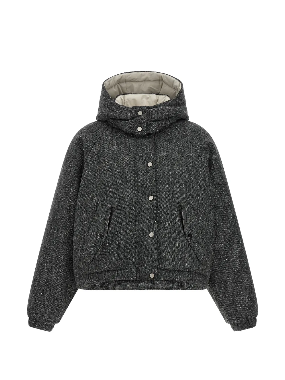 Brunello Cucinelli hooded tweed padded jacket - Grigio