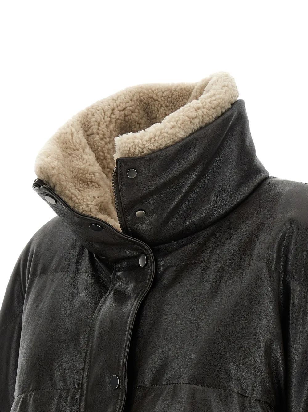 Brunello Cucinelli Gewatteerd leren jack Bruin