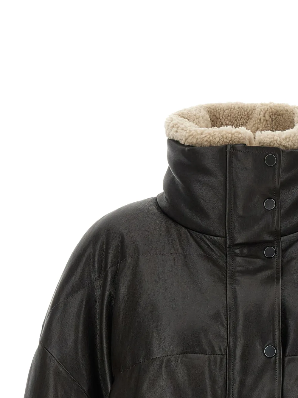 Brunello Cucinelli Gewatteerd leren jack Bruin
