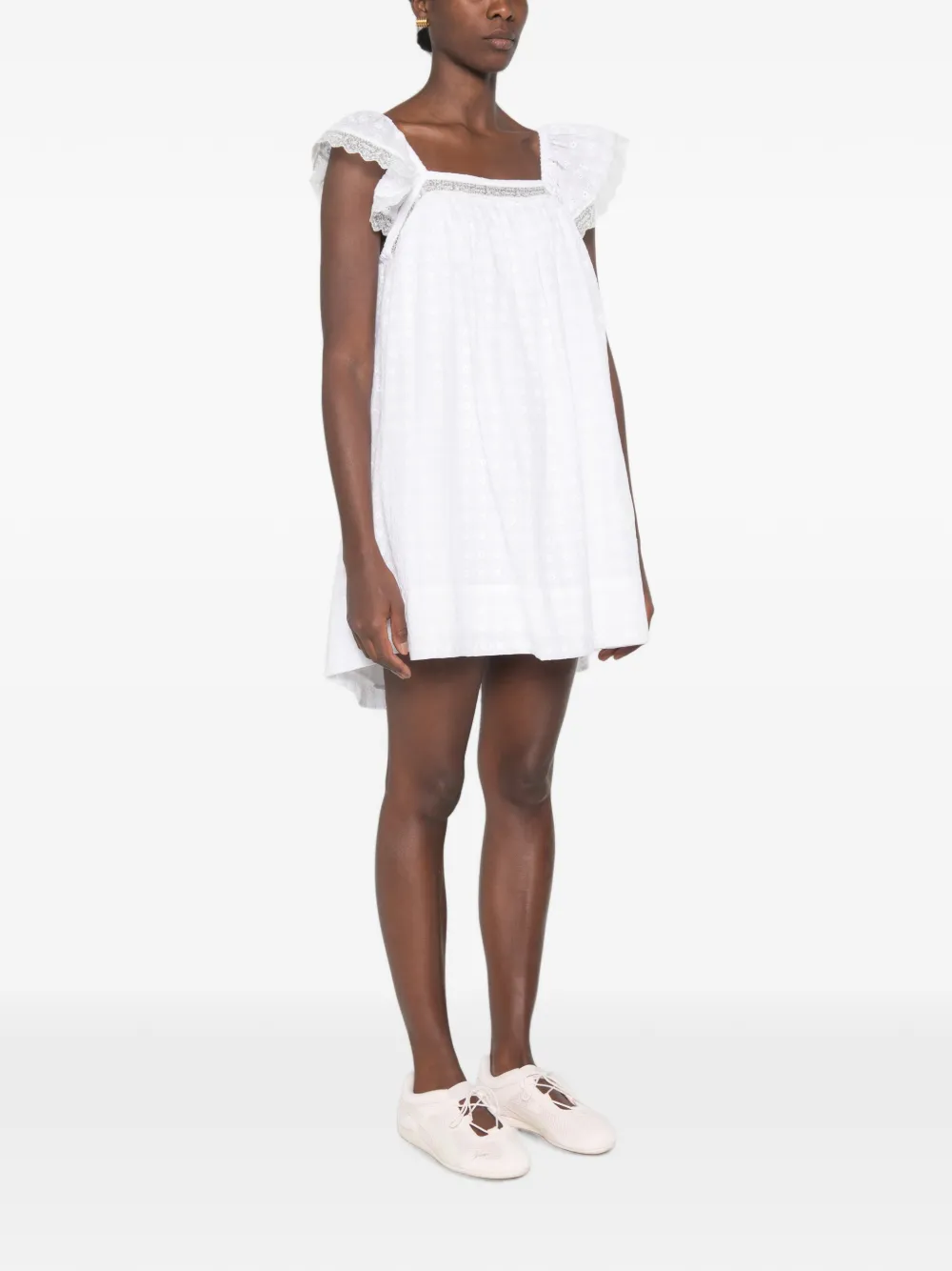 GANNI Broderie anglaise mini-jurk Wit