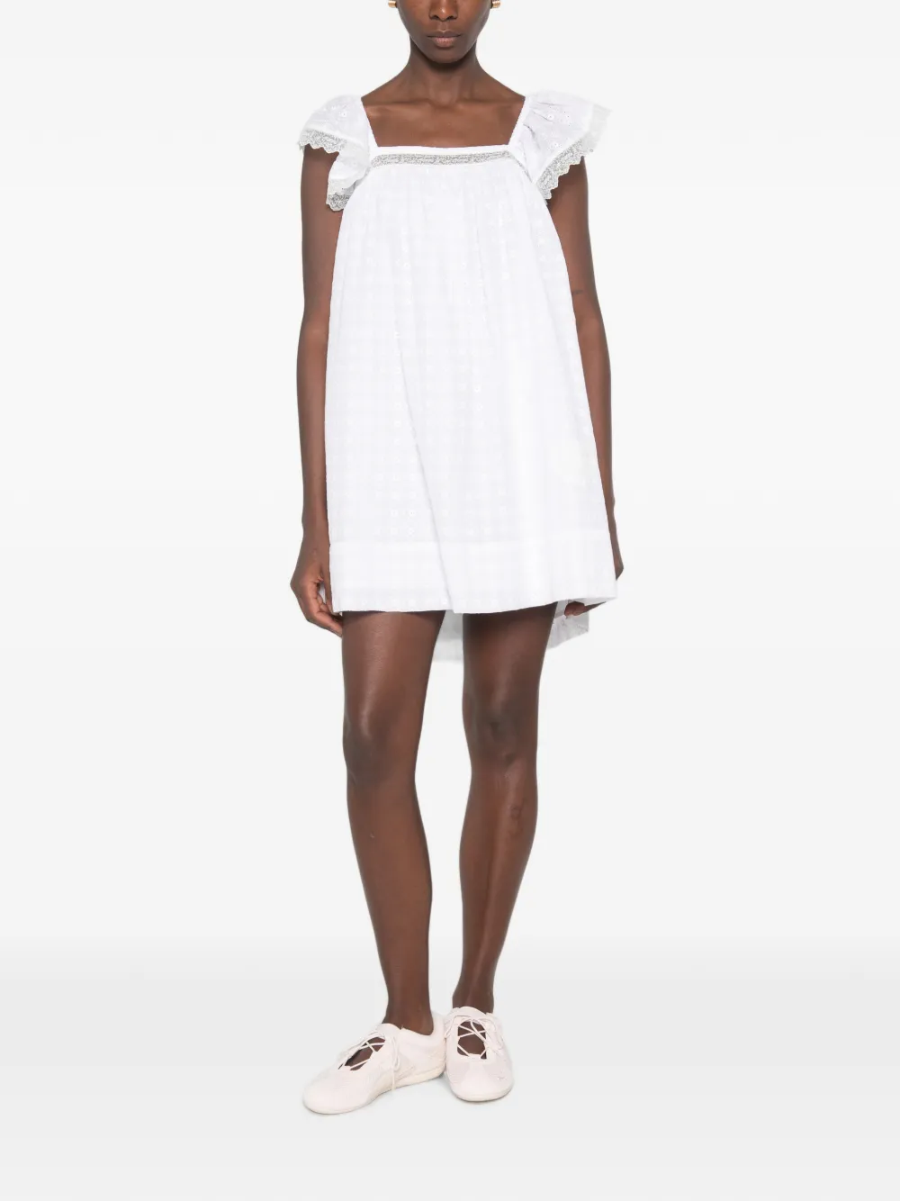 GANNI Broderie anglaise mini-jurk Wit