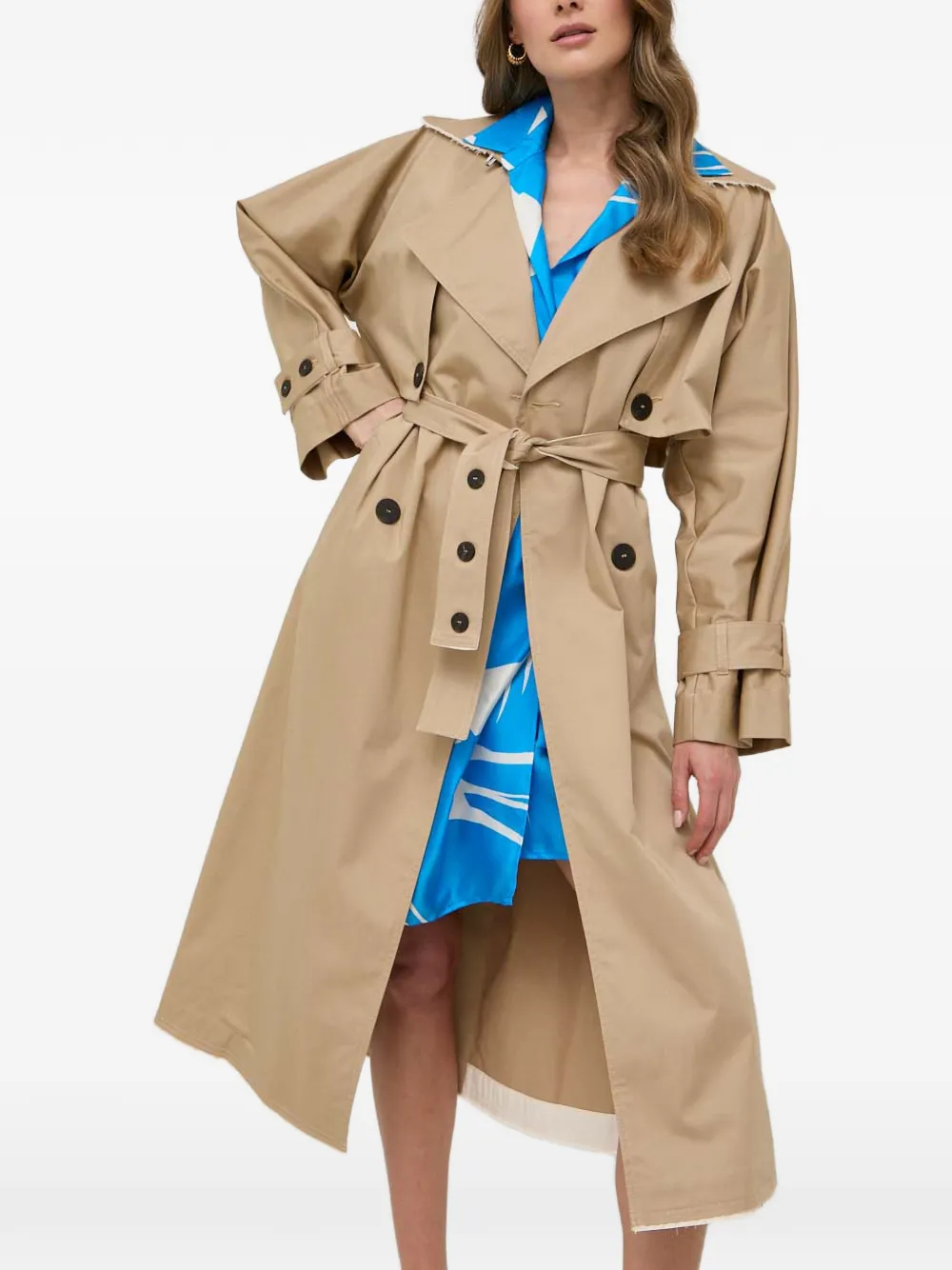 Beatrice B double-breasted frayed-edge trench coat - Toni neutri