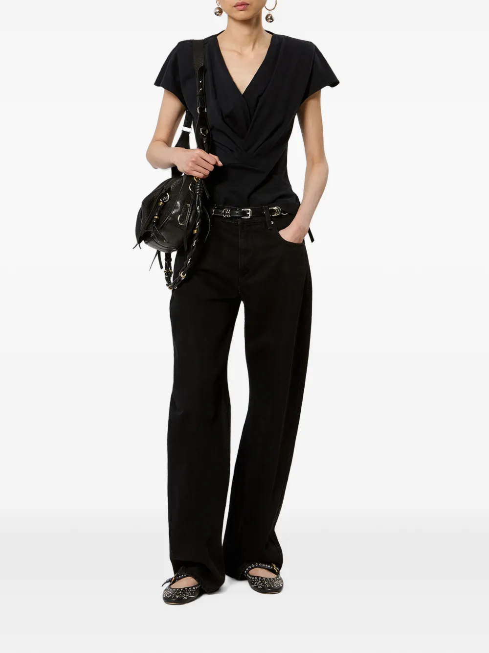 ISABEL MARANT Nadrine T-shirt met capmouwen en wikkel-design Zwart