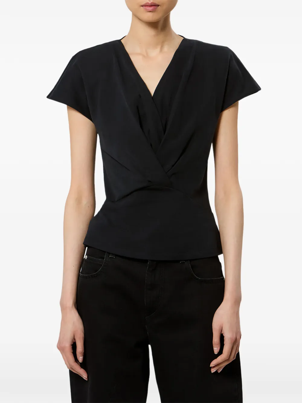 ISABEL MARANT Nadrine T-shirt met capmouwen en wikkel-design Zwart
