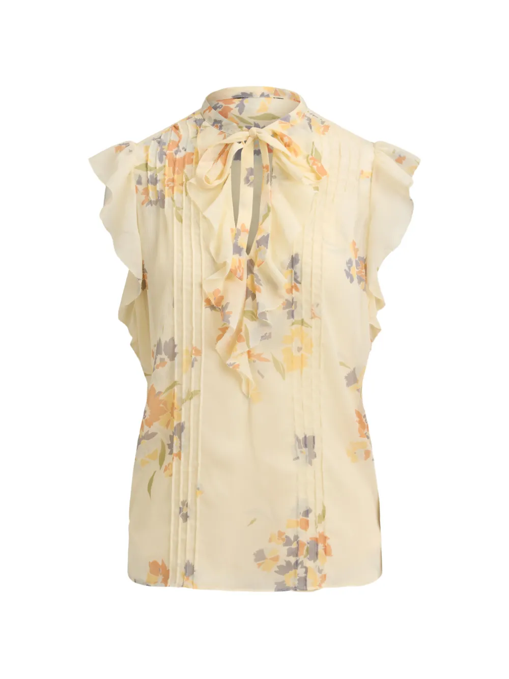 Ralph Lauren Floral-print Pintucked Blouse In Neutral
