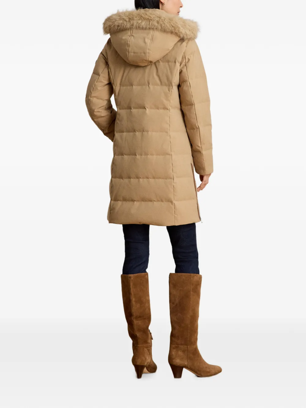 Lauren Ralph Lauren Donsjack met capuchon en afwerking van imitatiebont Beige