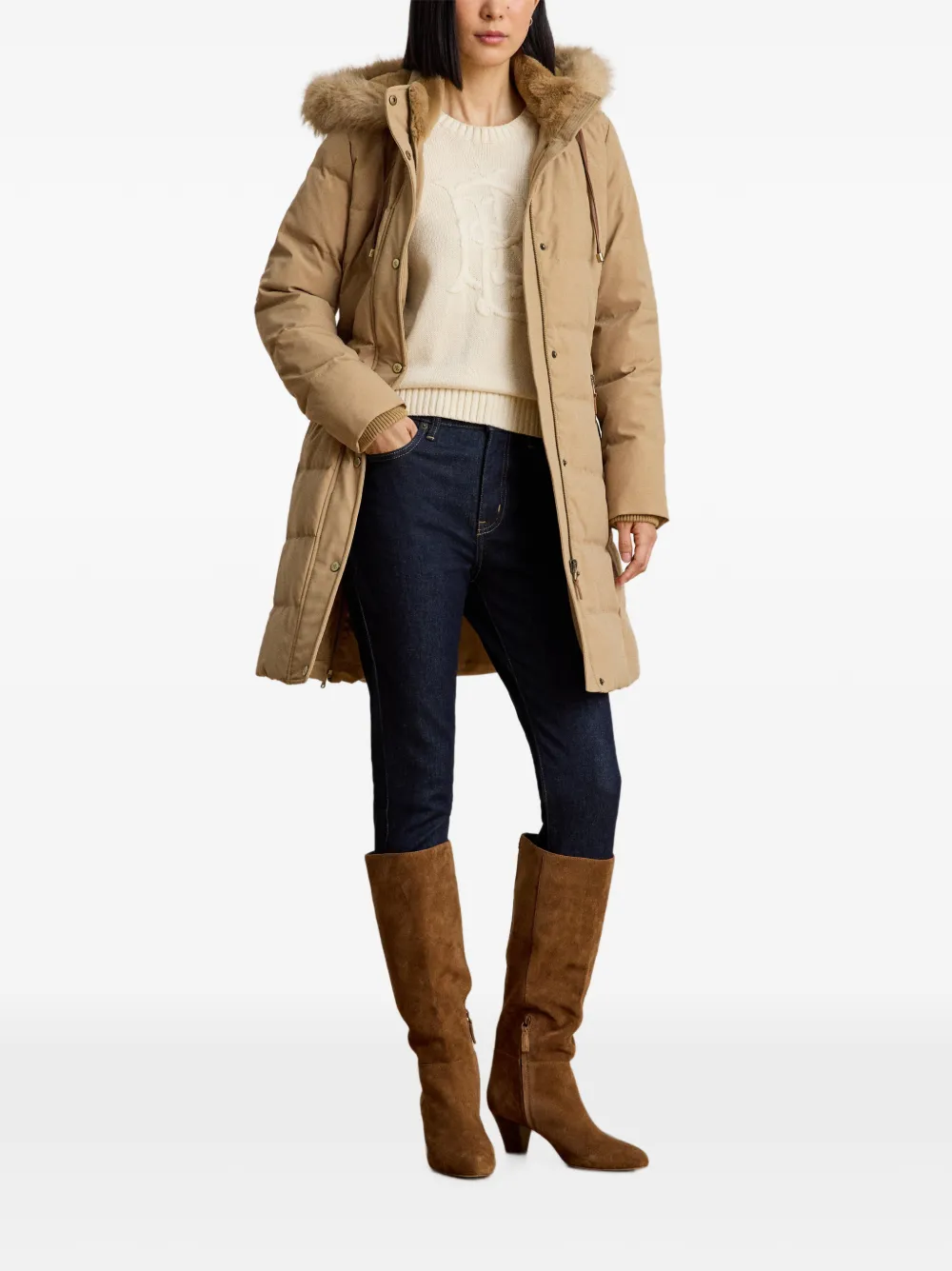 Lauren Ralph Lauren Donsjack met capuchon en afwerking van imitatiebont Beige