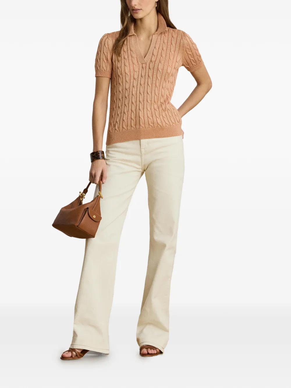 Lauren Ralph Lauren Kabelgebreide trui met korte mouwen Beige