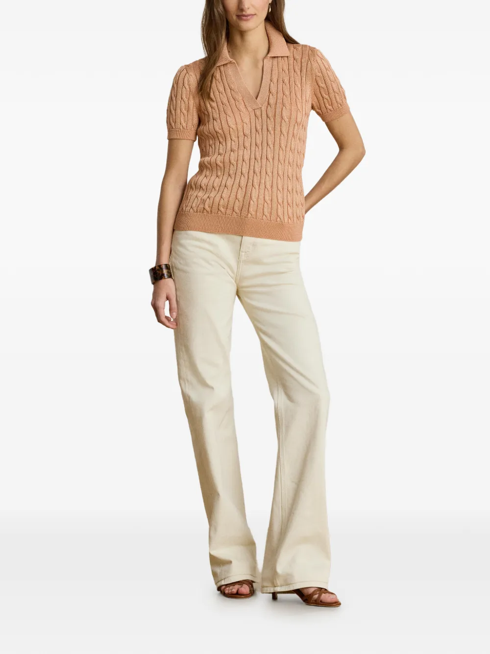 Lauren Ralph Lauren Kabelgebreide trui met korte mouwen Beige