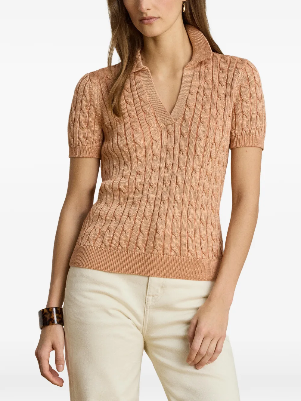 Lauren Ralph Lauren Kabelgebreide trui met korte mouwen Beige