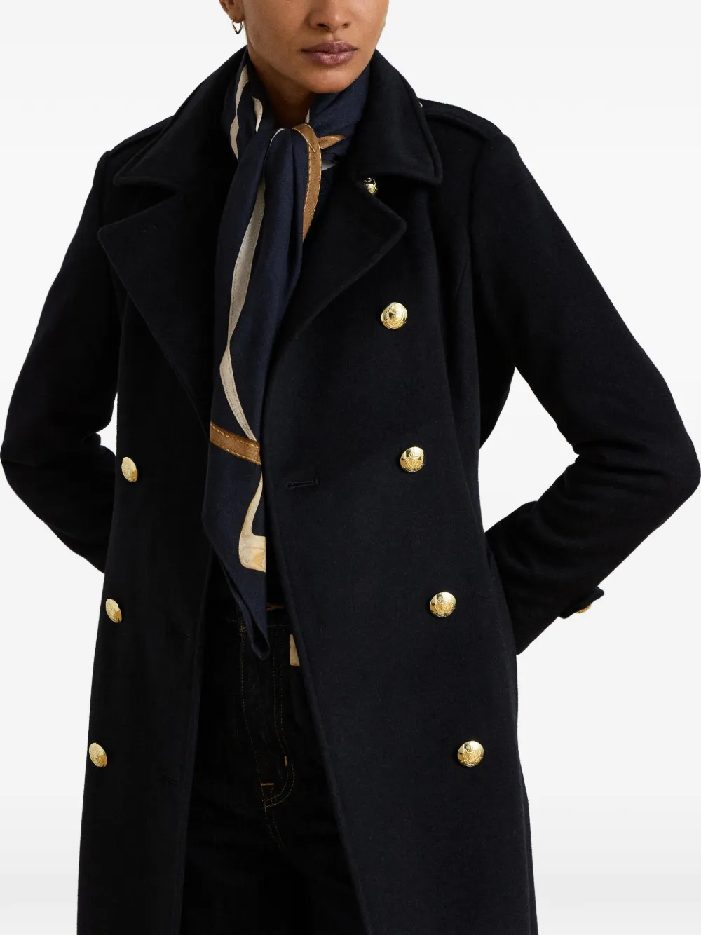 Lauren Ralph Lauren Jas met ceintuur en dubbele rij knopen Blauw