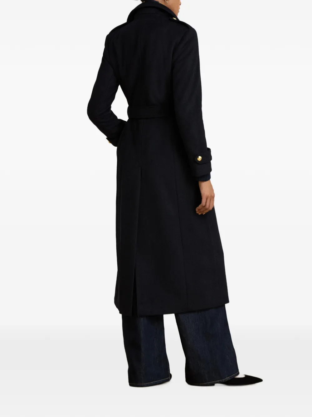 Lauren Ralph Lauren Jas met ceintuur en dubbele rij knopen Blauw