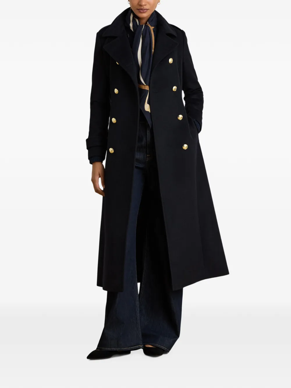 Lauren Ralph Lauren Jas met ceintuur en dubbele rij knopen Blauw