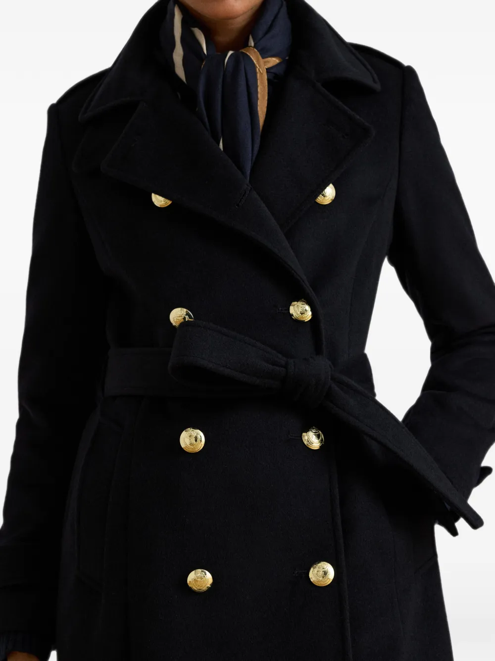 Lauren Ralph Lauren Jas met ceintuur en dubbele rij knopen Blauw