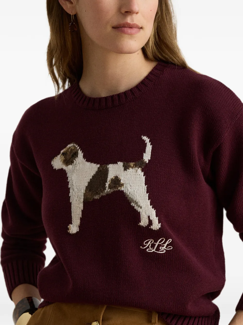 Lauren Ralph Lauren Intarsia gebreide trui met katoenen print Rood