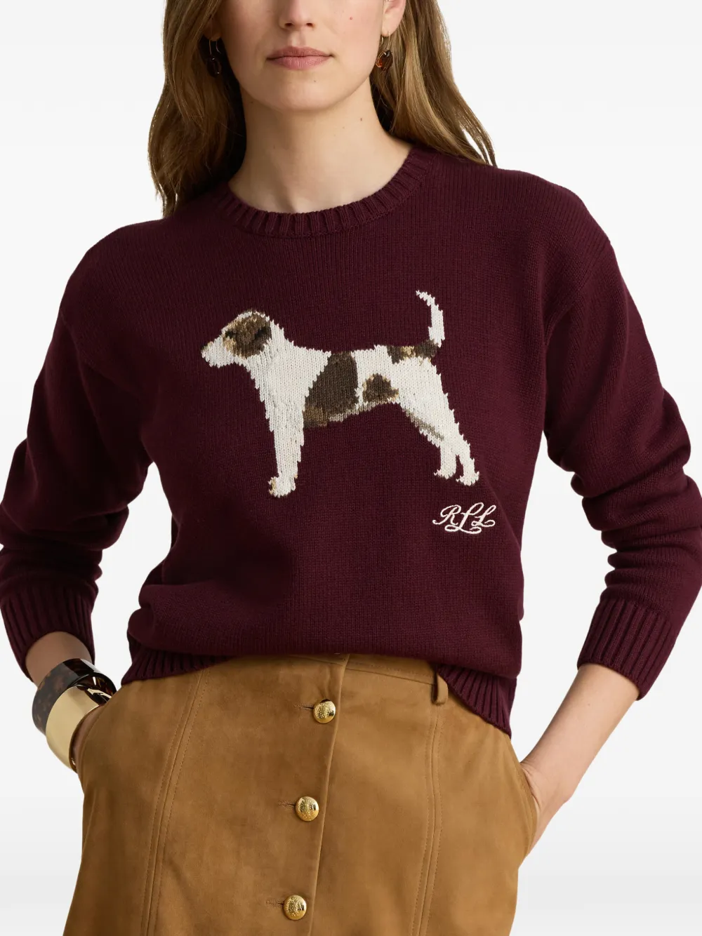 Lauren Ralph Lauren Intarsia gebreide trui met katoenen print Rood