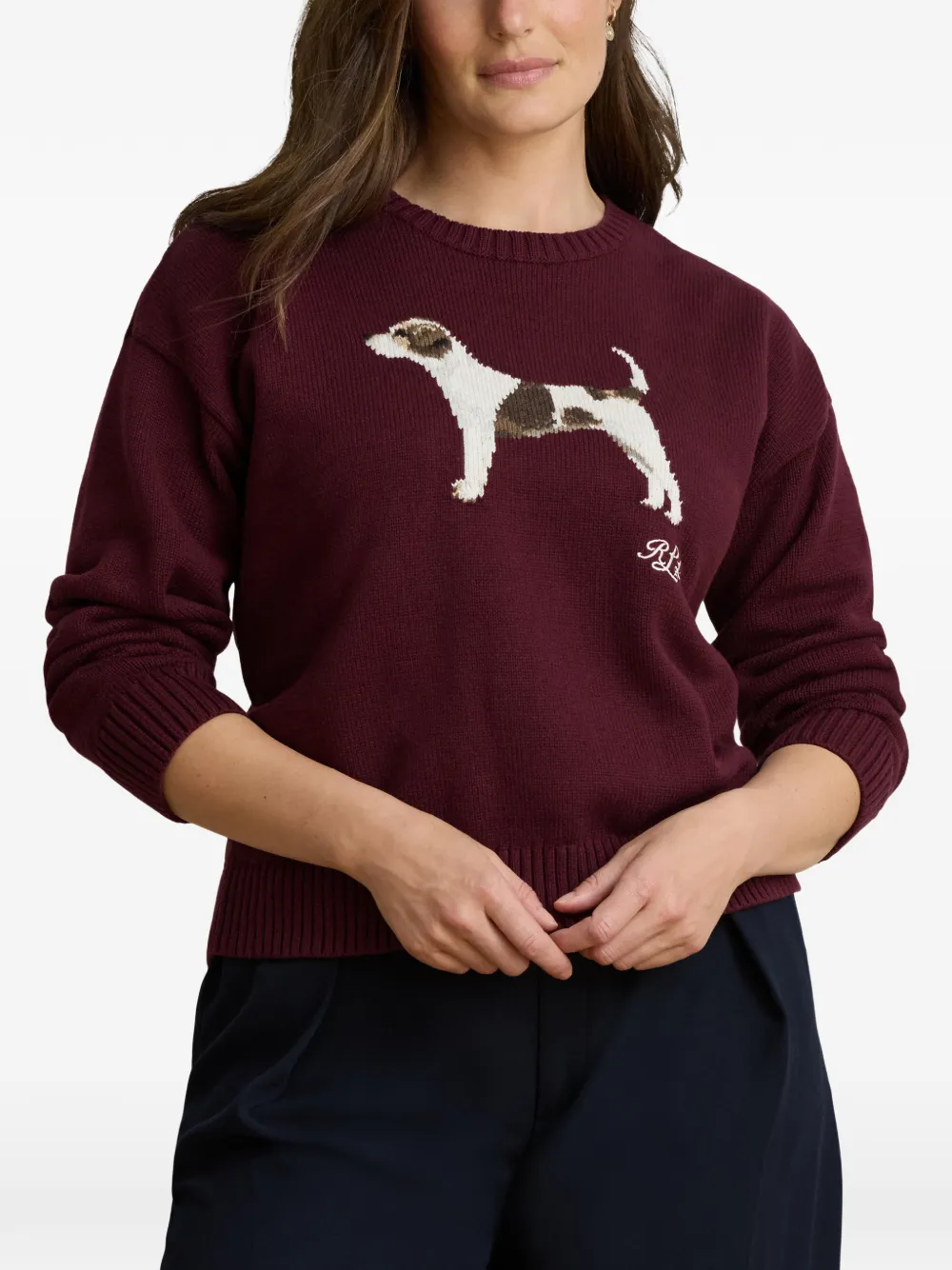 Lauren Ralph Lauren Intarsia gebreide trui met katoenen print Rood