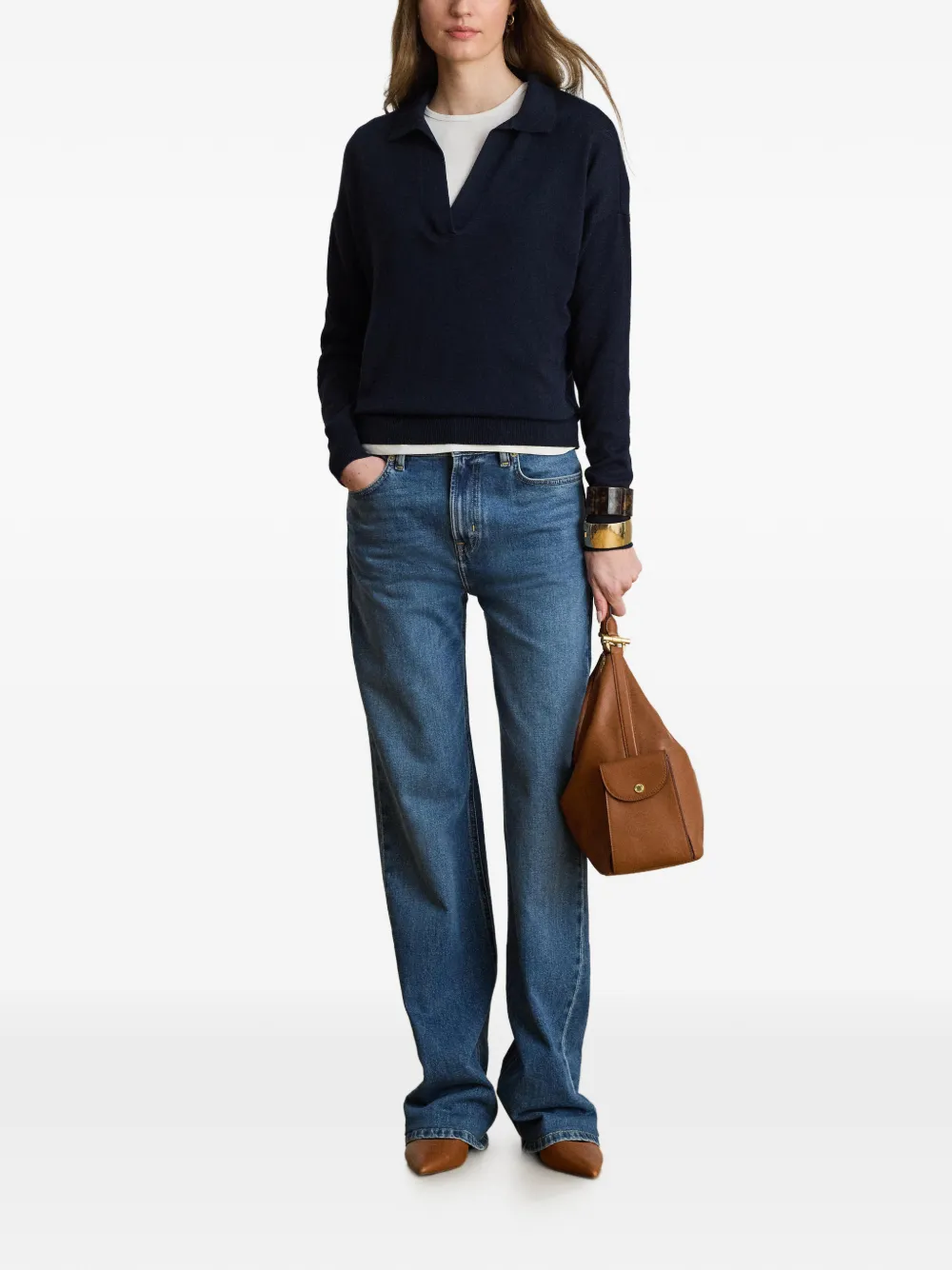 Lauren Ralph Lauren Sweater met geborduurd logo en Johnny kraag Blauw