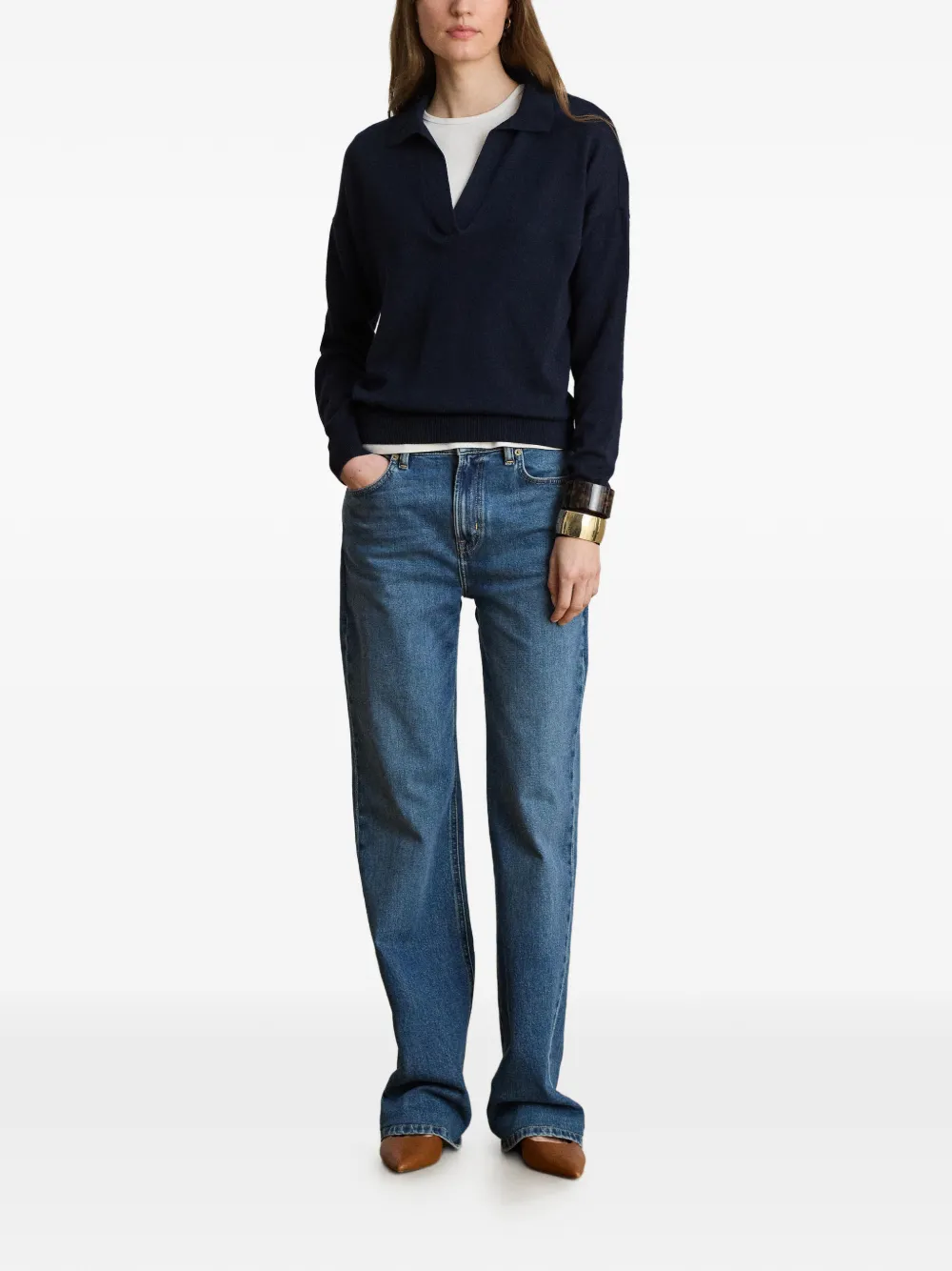 Lauren Ralph Lauren Sweater met geborduurd logo en Johnny kraag Blauw