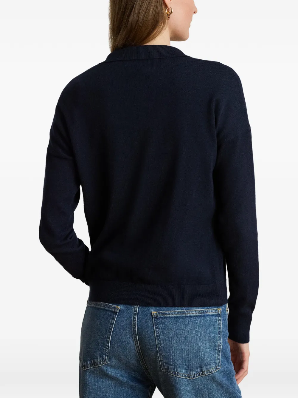 Lauren Ralph Lauren Sweater met geborduurd logo en Johnny kraag Blauw