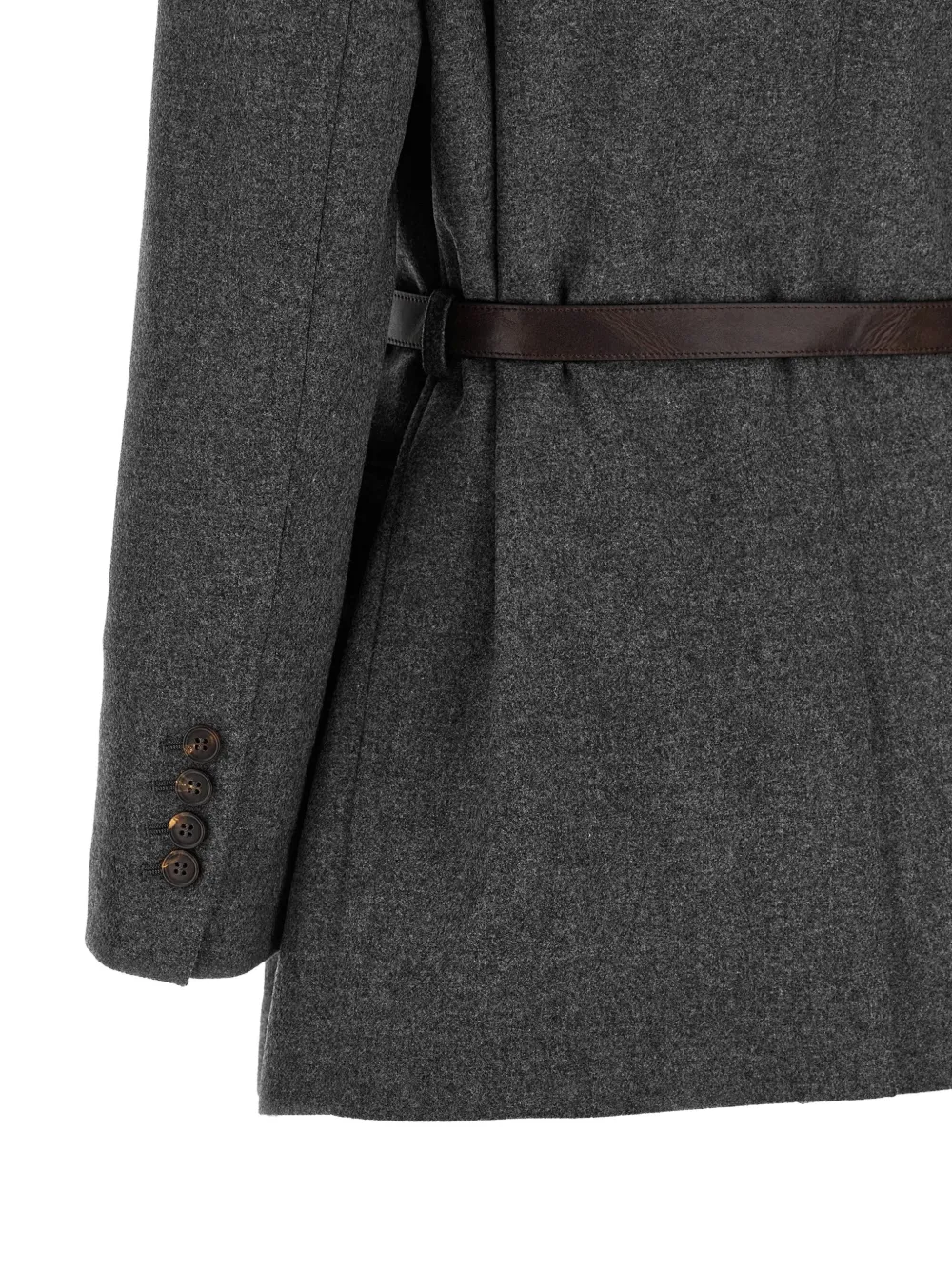 Brunello Cucinelli Blazer met ceintuur en enkele rij knopen Grijs