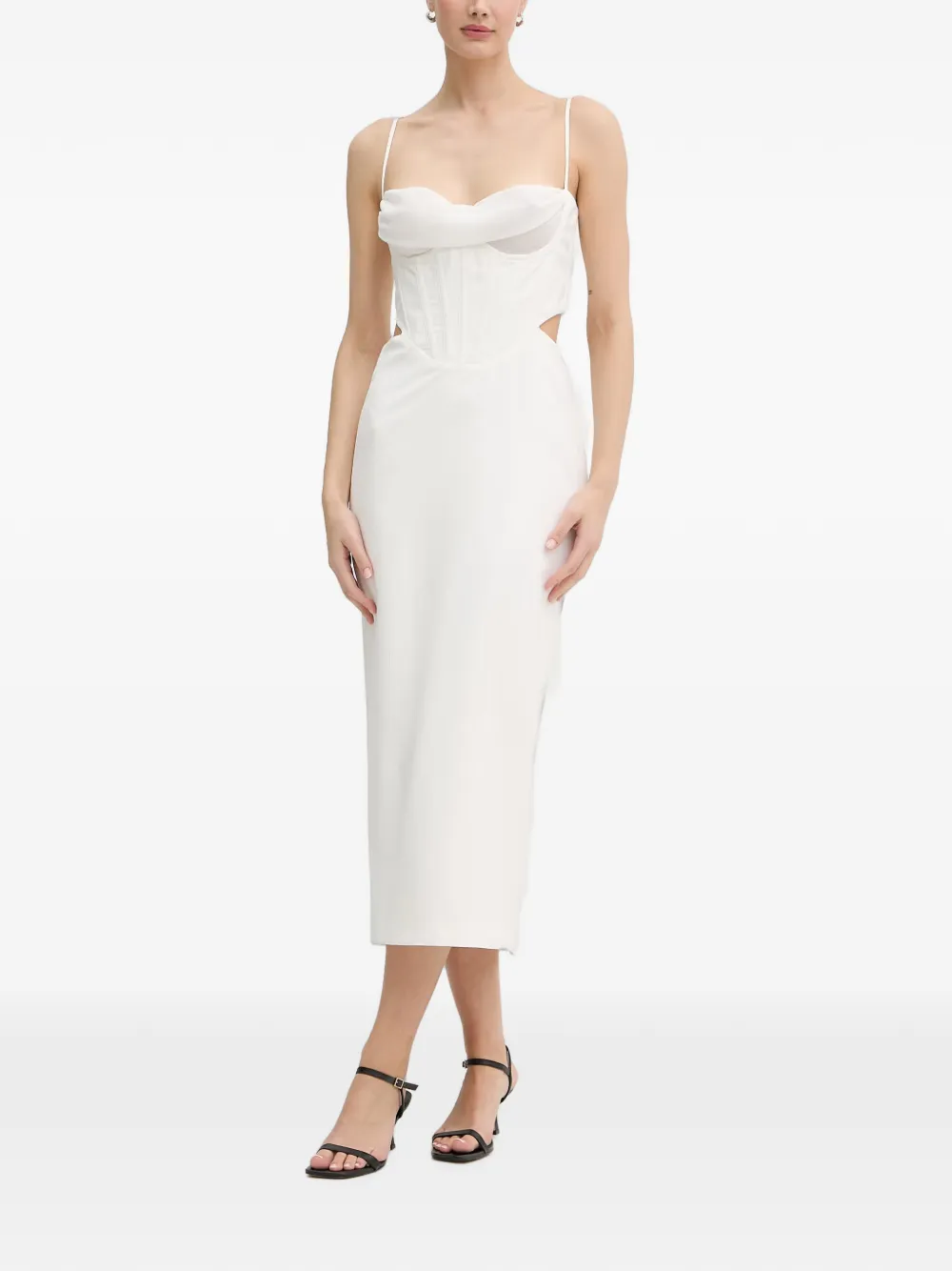 Bardot cut-out corset midi-length dress