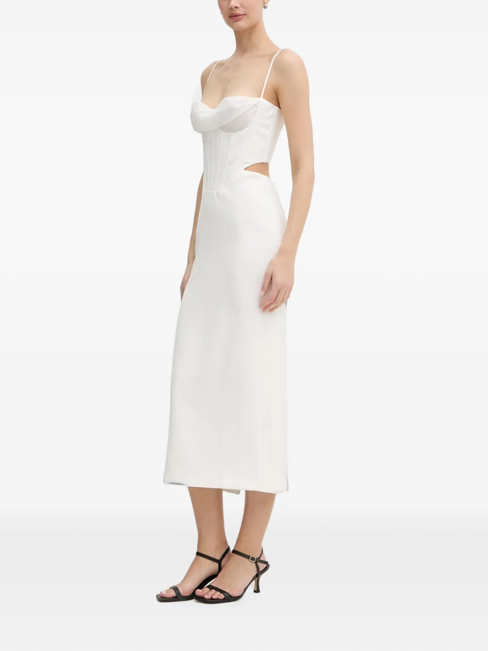 Bardot Midi-jurk met uitgesneden details en korset-design Wit