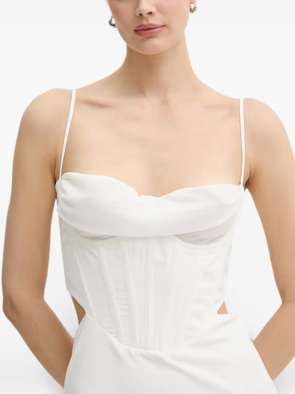 Bardot Midi-jurk met uitgesneden details en korset-design Wit