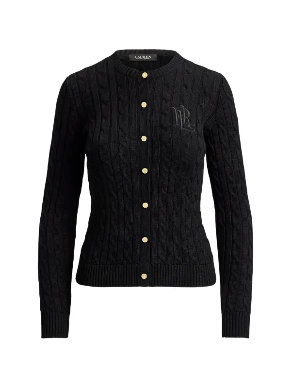 Lauren Ralph Lauren ケーブルニット ロゴ カーディガン | ブラック Lauren Ralph Lauren ケーブルニット ロゴ カーディガン | ブラック