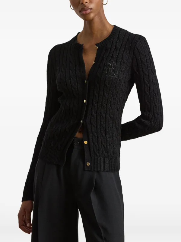 Lauren Ralph Lauren ケーブルニット ロゴ カーディガン | ブラック