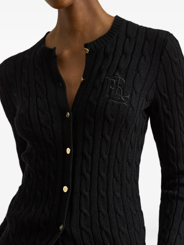 Lauren Ralph Lauren ケーブルニット ロゴ カーディガン | ブラック Lauren Ralph Lauren ケーブルニット ロゴ カーディガン | ブラック