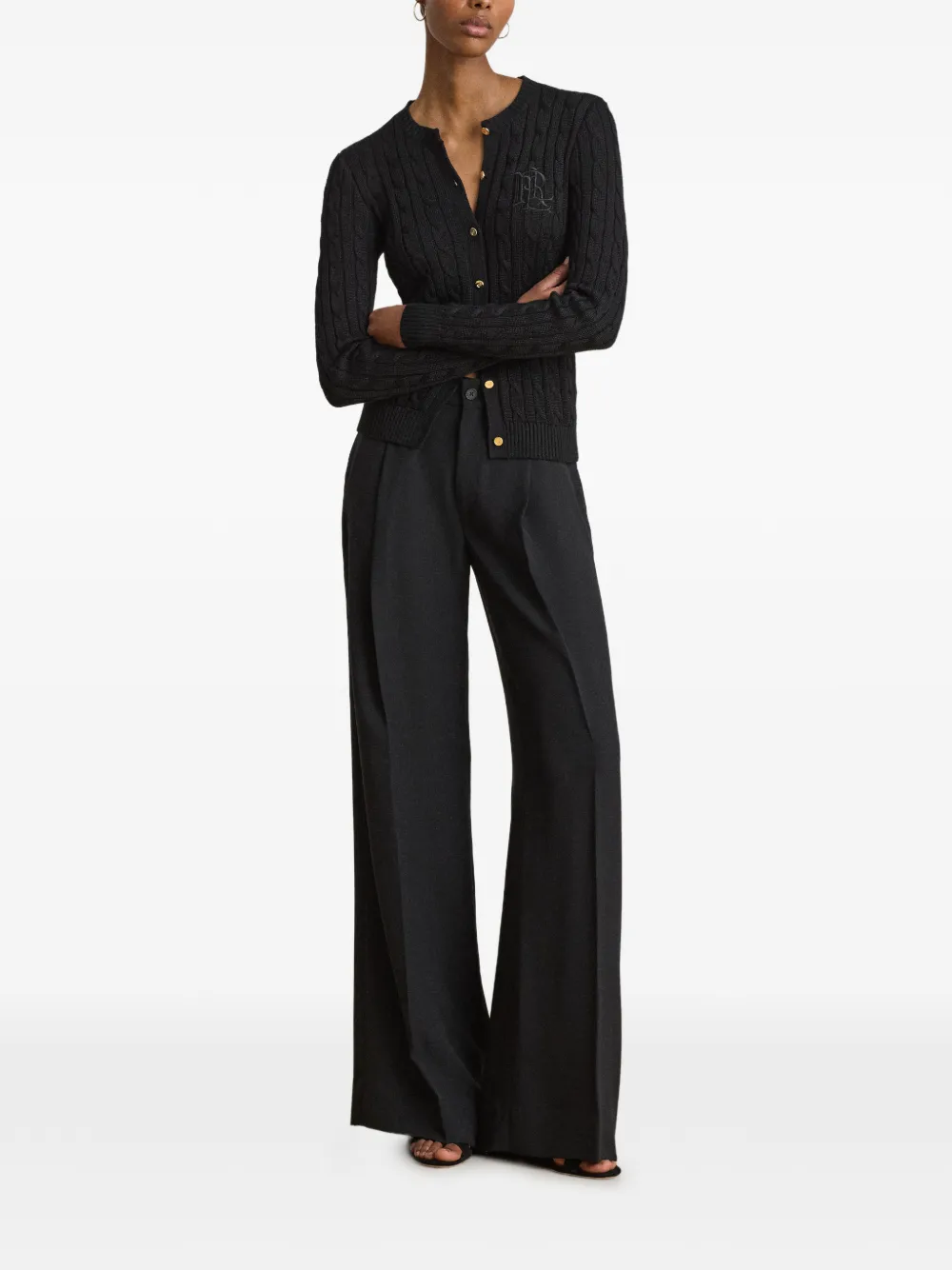 Lauren Ralph Lauren Kabelgebreid vest met geborduurd logo Zwart