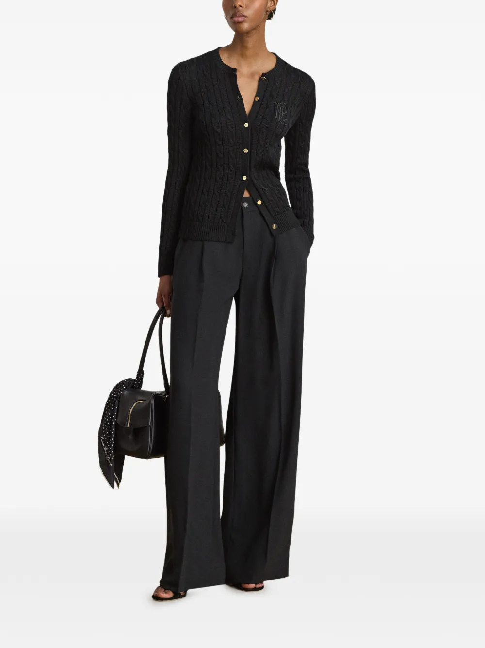 Lauren Ralph Lauren Kabelgebreid vest met geborduurd logo Zwart