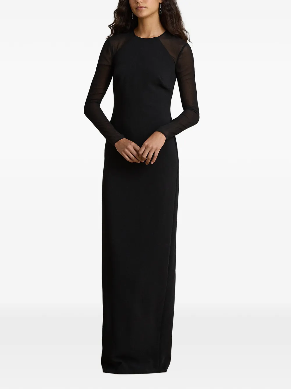 Lauren Ralph Lauren maxi-jurk met georgette afwerking en lange mouwen Zwart