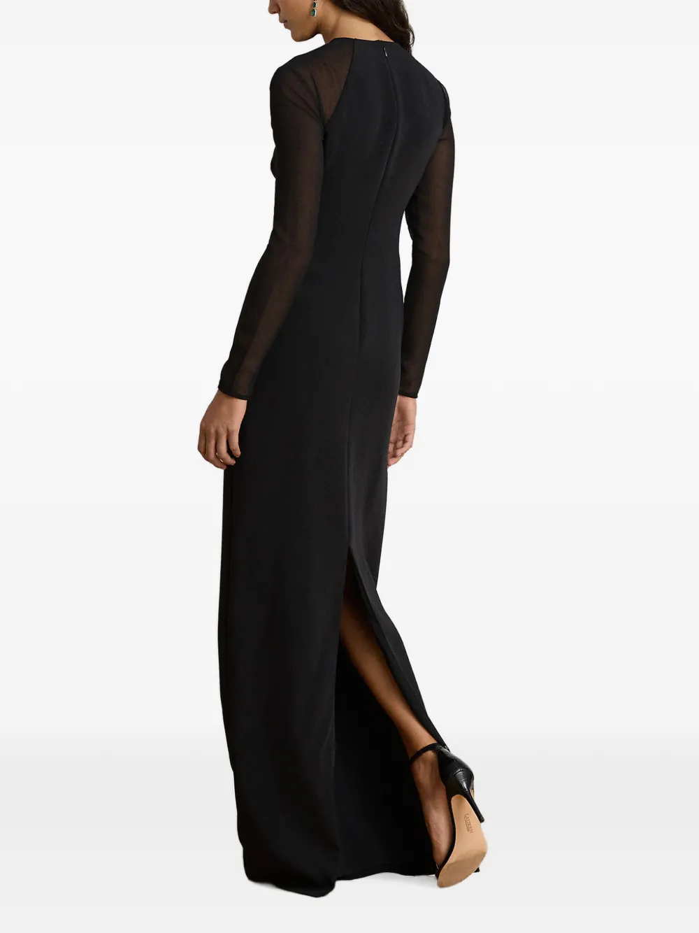 Lauren Ralph Lauren maxi-jurk met georgette afwerking en lange mouwen Zwart