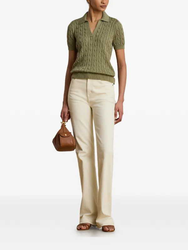 Ralph Lauren ケーブルニット 半袖 ベージュ　ニットトップス Lauren Ralph Lauren ケーブルニット ショートスリーブセーター