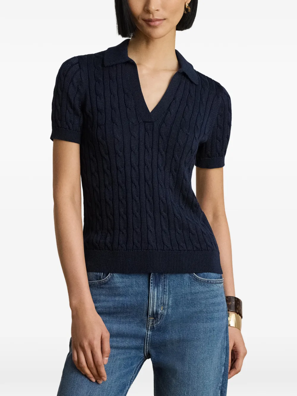 Lauren Ralph Lauren Kabelgebreid T-shirt Blauw