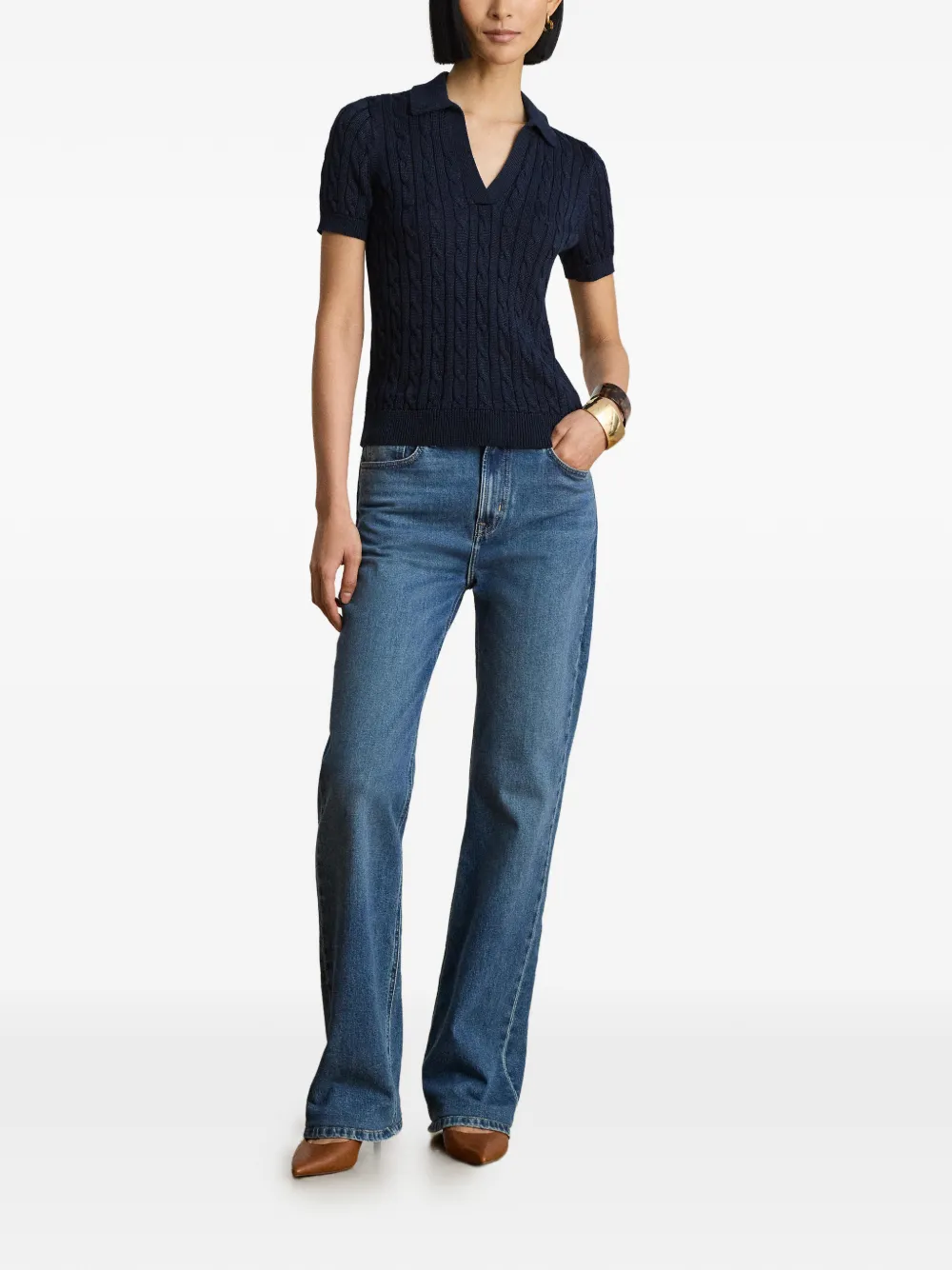 Lauren Ralph Lauren Kabelgebreid T-shirt Blauw