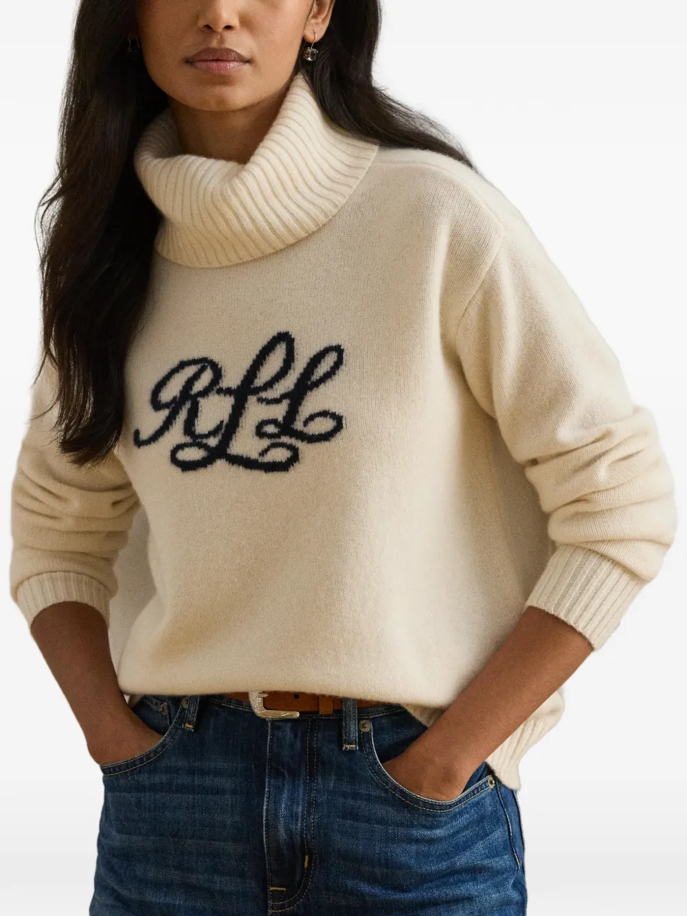 Lauren Ralph Lauren Kasjmier trui met logo-intarsia Beige