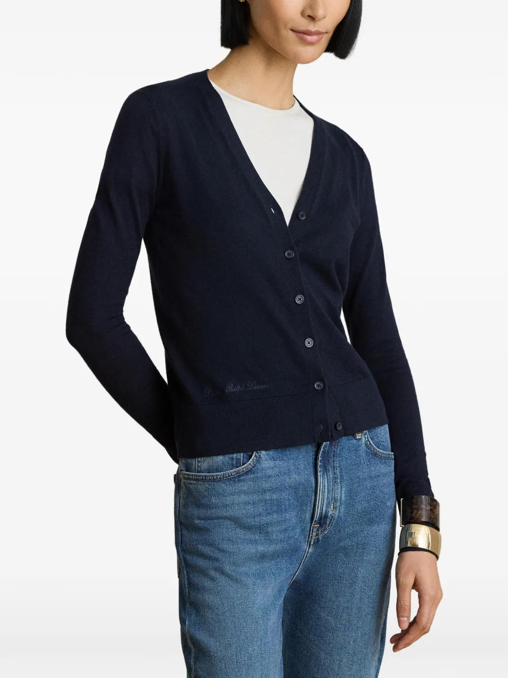 Lauren Ralph Lauren Vest met geborduurd logo en V-hals Blauw