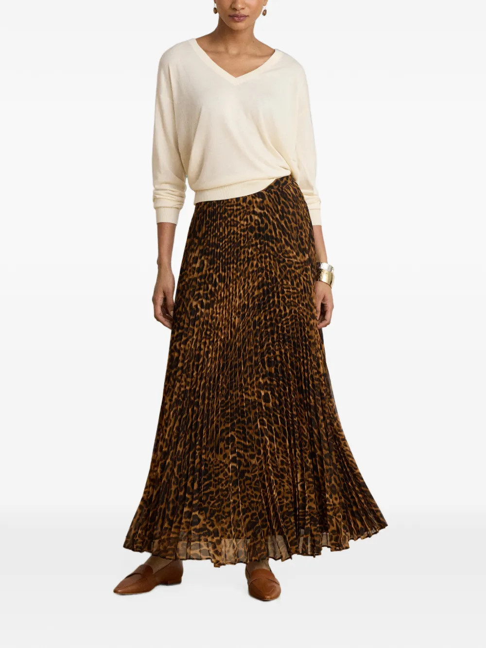 Lauren Ralph Lauren Midi-plooirok met luipaardprint Bruin