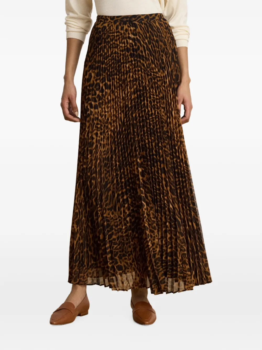 Lauren Ralph Lauren Midi-plooirok met luipaardprint Bruin