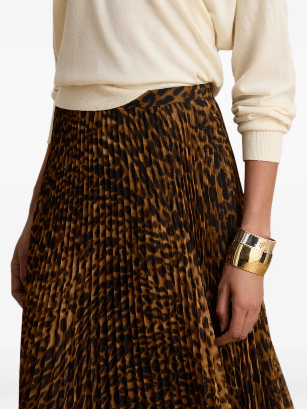 Lauren Ralph Lauren Midi-plooirok met luipaardprint Bruin