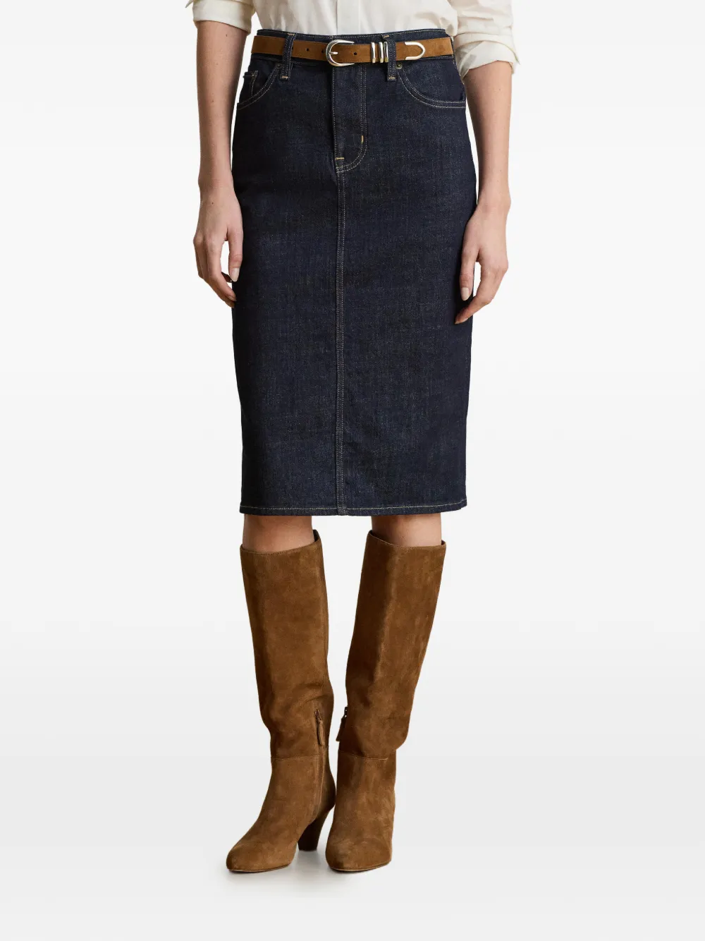 Lauren Ralph Lauren Denim midi-kokerrok Blauw