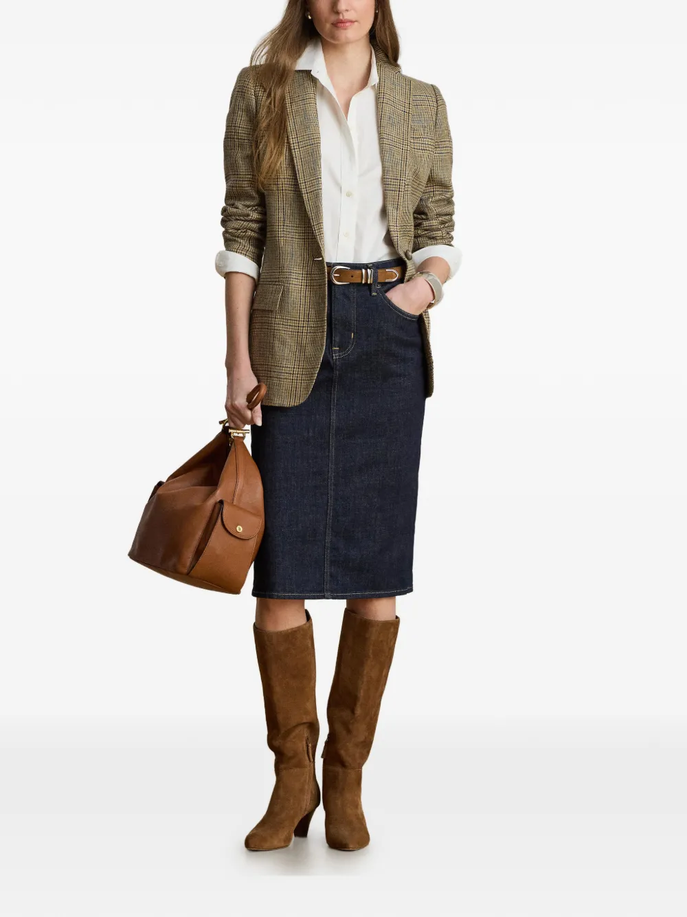Lauren Ralph Lauren Denim midi-kokerrok Blauw