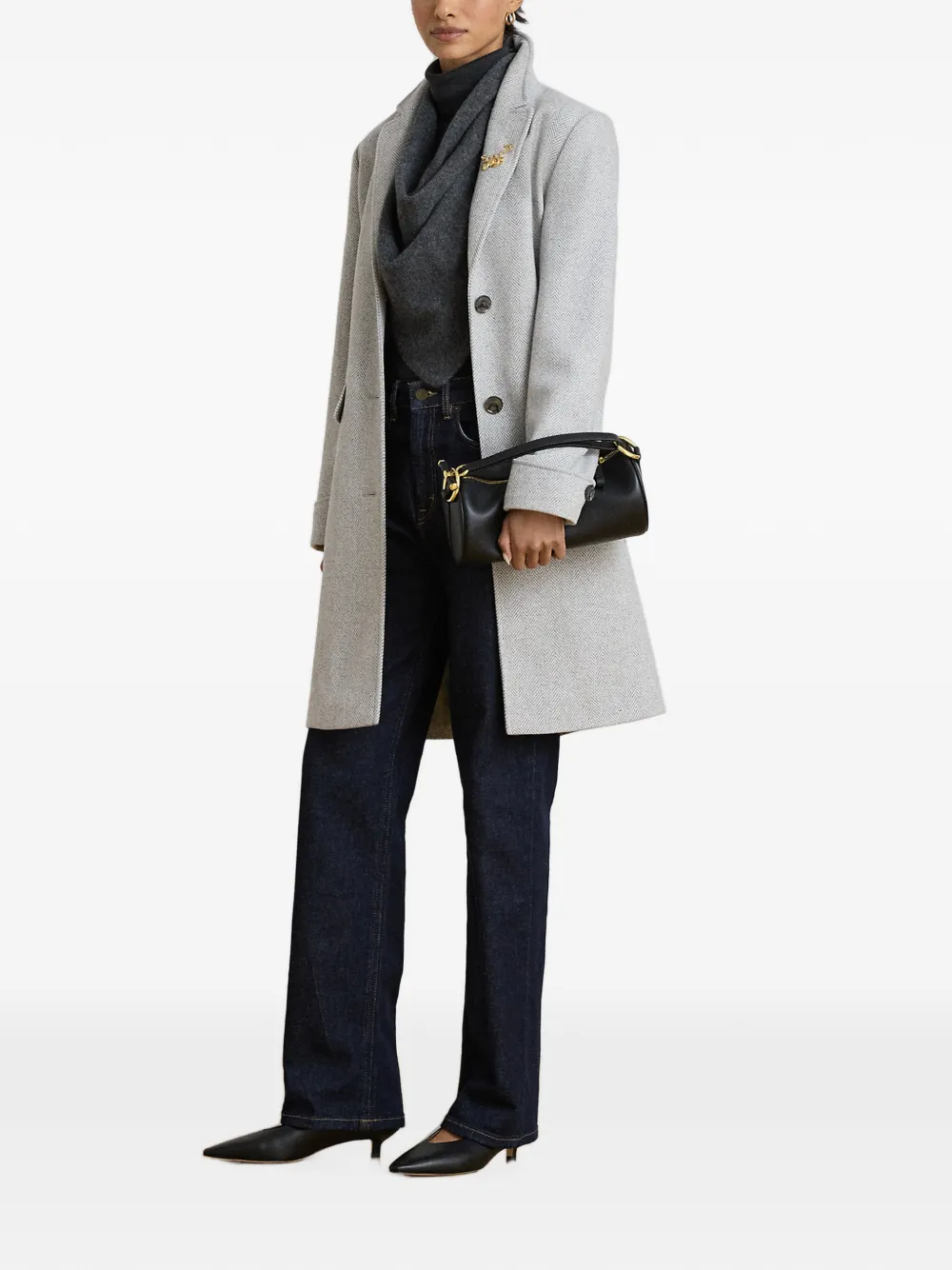 Lauren Ralph Lauren Jas met gekerfde revers en visgraatpatroon Grijs