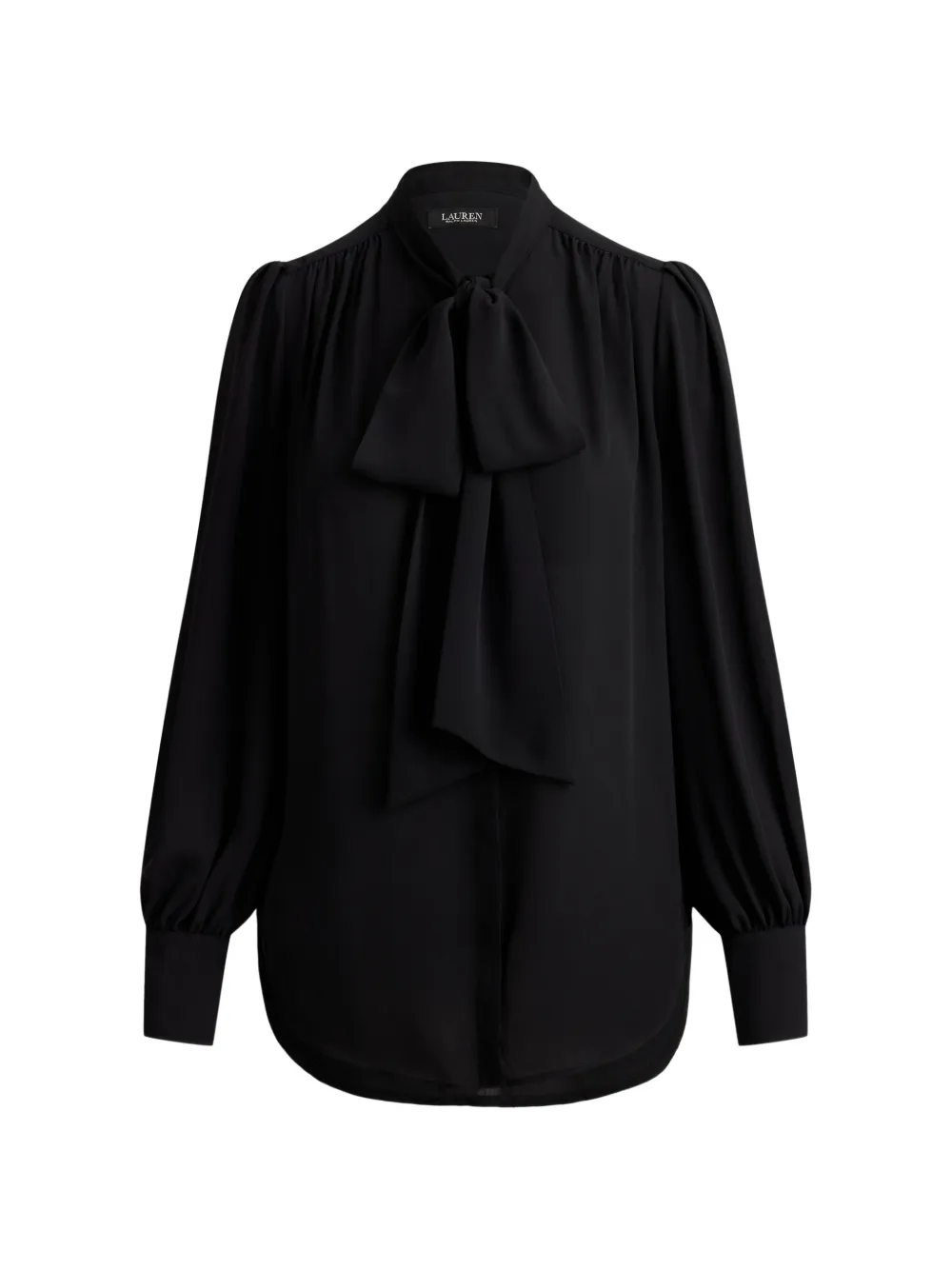 Ralph Lauren Tie-neck Blouson-sleeve Blouse In Black